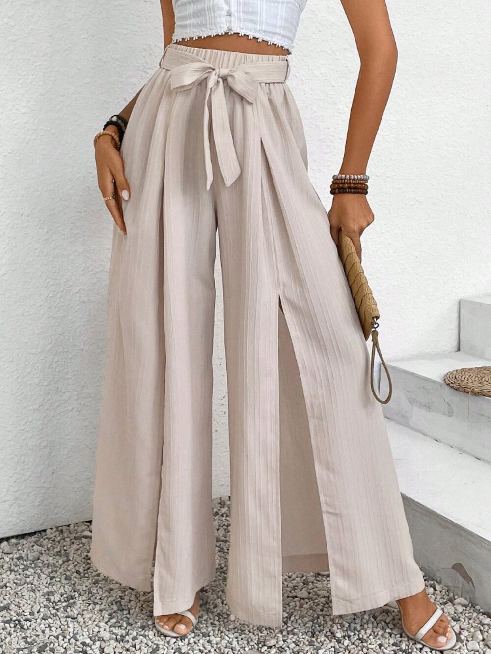 Apricot Casual Women's Loose Fit Trousers With Slits - Picture 4 of 6